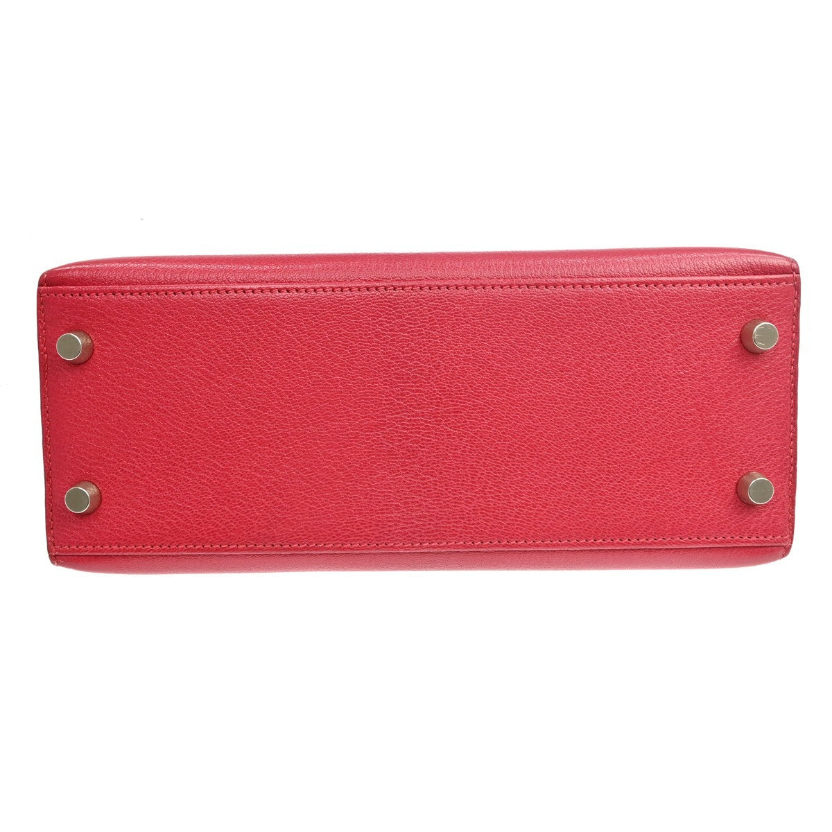 Hermes Kelly Red Chevre De Coromandel With Palladium Hardware Pink Calfskin Handbag (Pre-Owned)