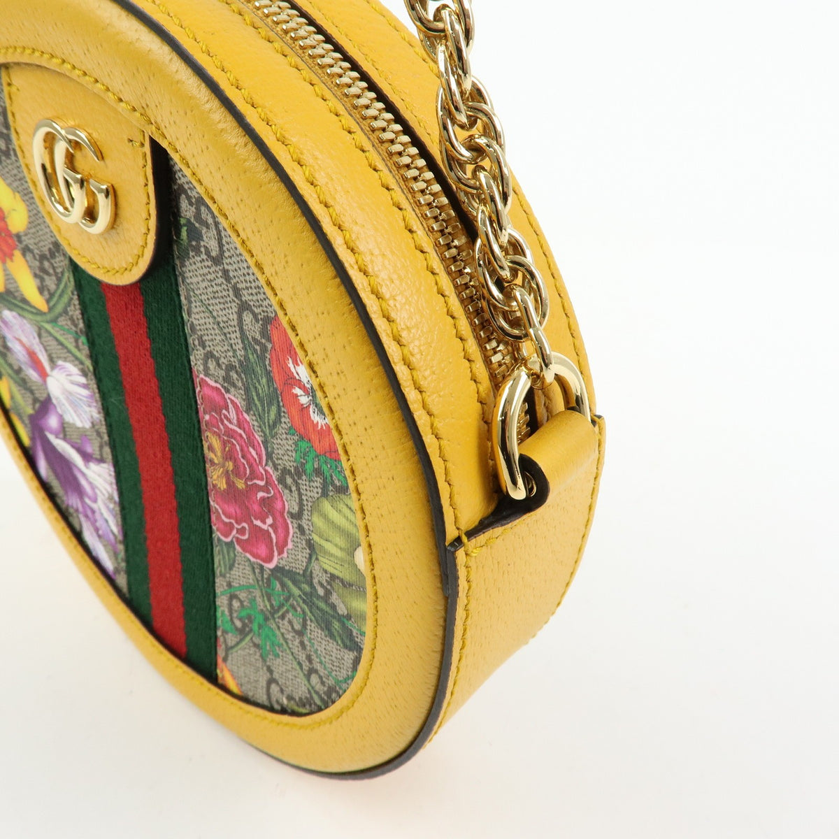 Gucci Ophidia Round Flora Gg Coated Canvas Yellow Leather Shoulder Bag Bag (Pre-Owned)