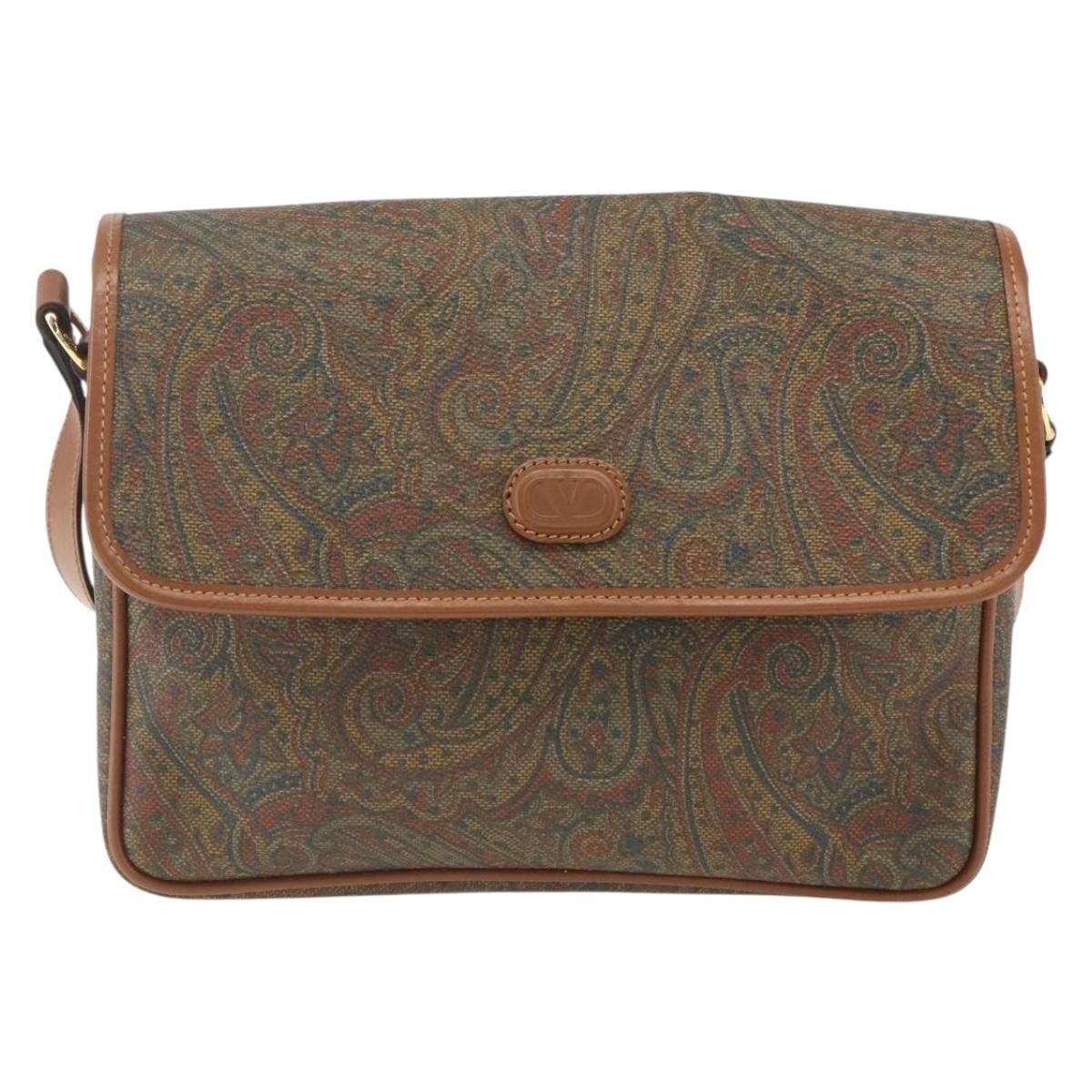 Valentino Garavani Vintage Canvas And Leather Brown Canvas Shoulder Bag Bag (Pre-Owned)
