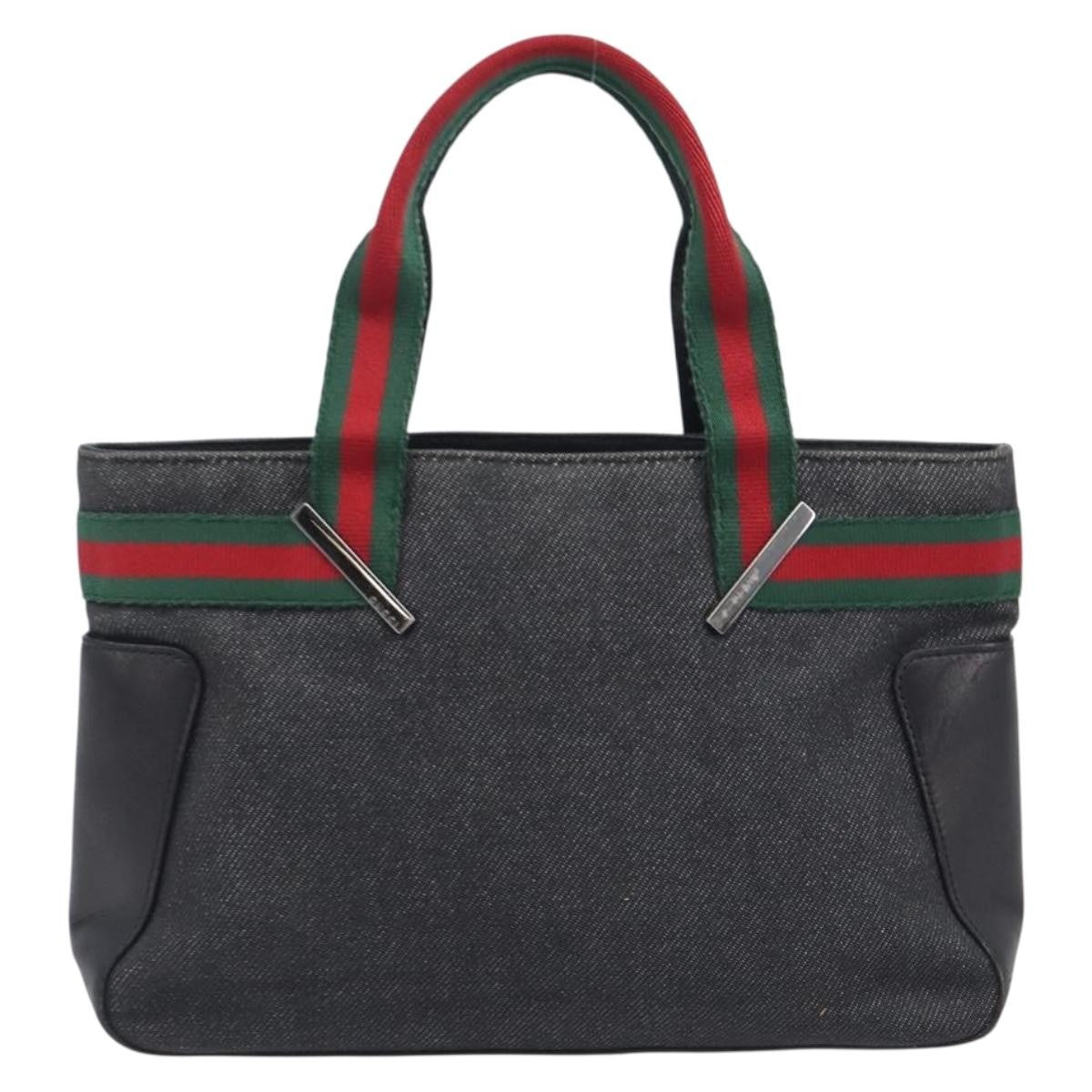 Gucci Sherry Line Tote Canvas Black Canvas Tote Bag Bag (Pre-Owned)