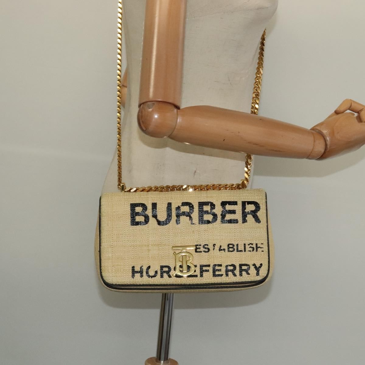 Burberry Lola Printed Raffia Beige Wood Bag (Pre-Owned)