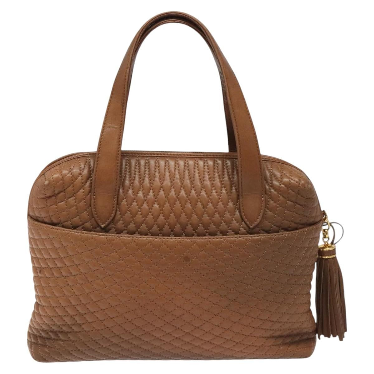 Bally Vintage Quilted Leather Brown Leather Handbag (Pre-Owned)