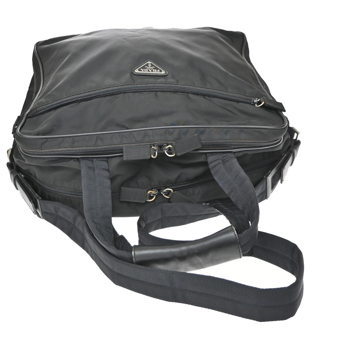 Prada Expandable Front Zip Boston Tessuto Black Nylon Handbag (Pre-Owned)