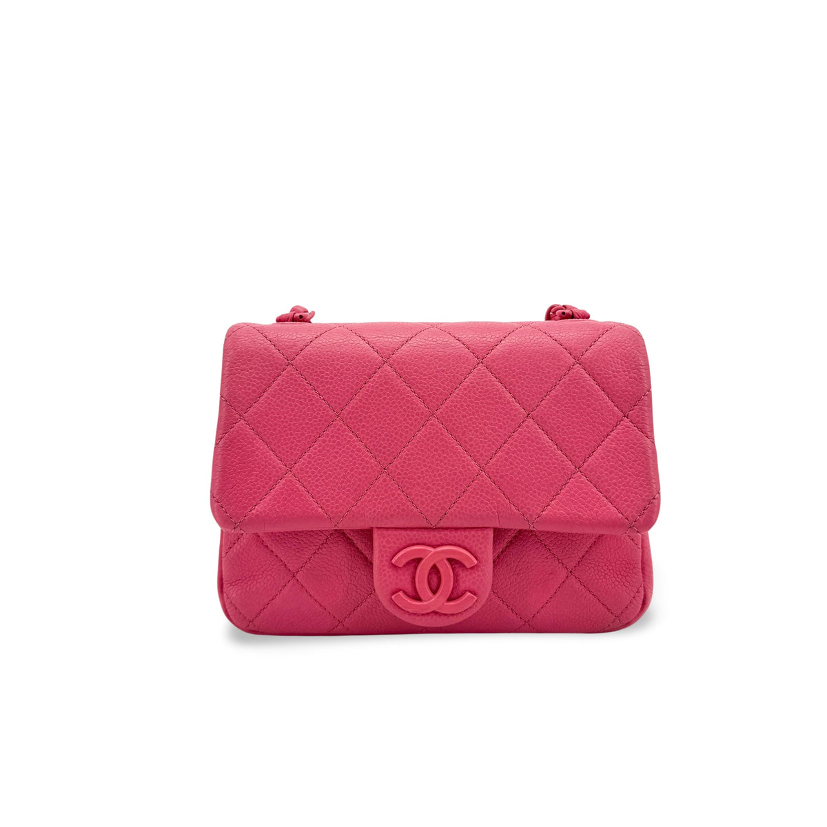 Chanel Classic Square Flap Clutch With Chain Quilted Caviar Pink Calfskin Clutche & Pouche Bag (Pre-Owned)