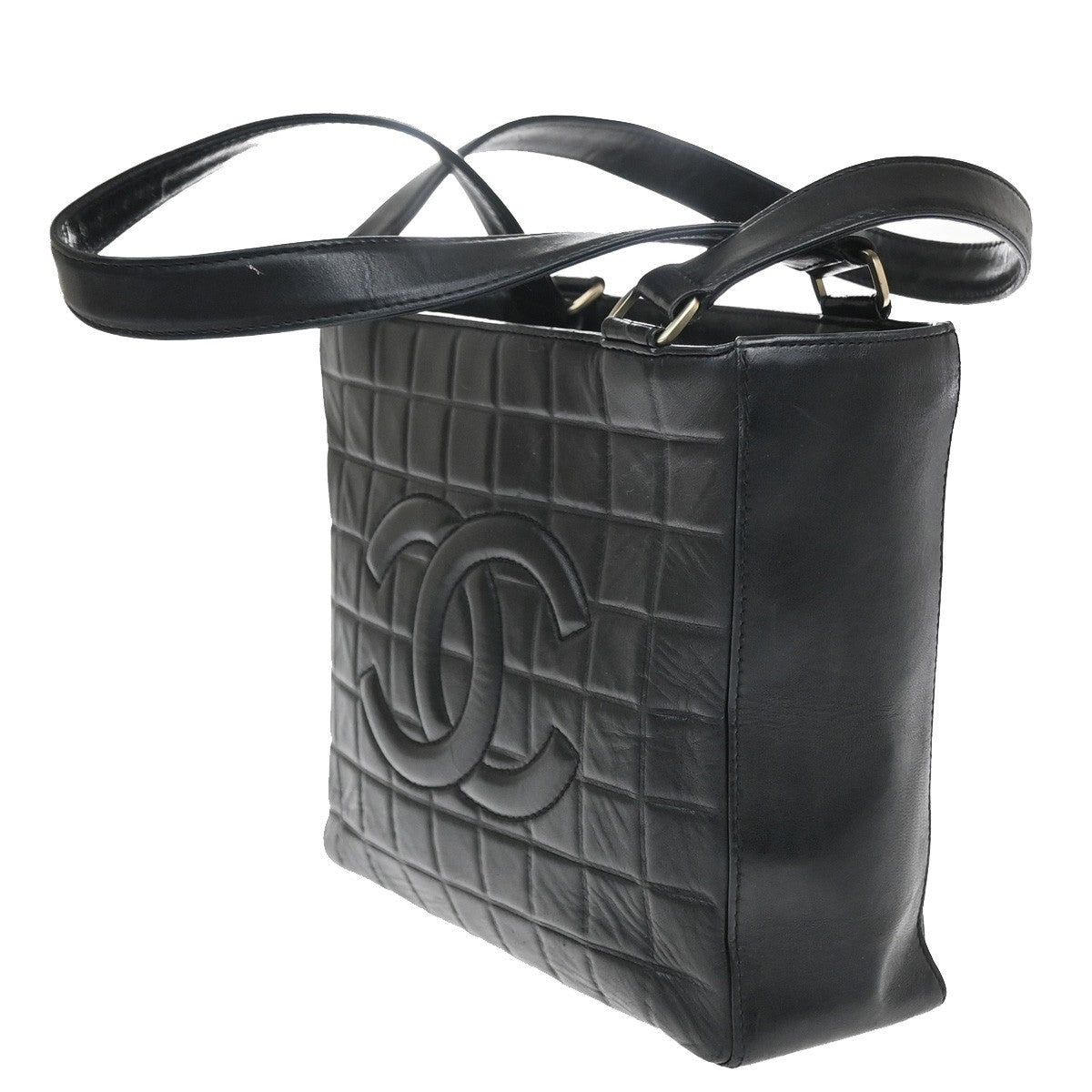 Chanel Chocolate Bar Cc Tote Quilted Leather Black Leather Tote Bag Bag (Pre-Owned)