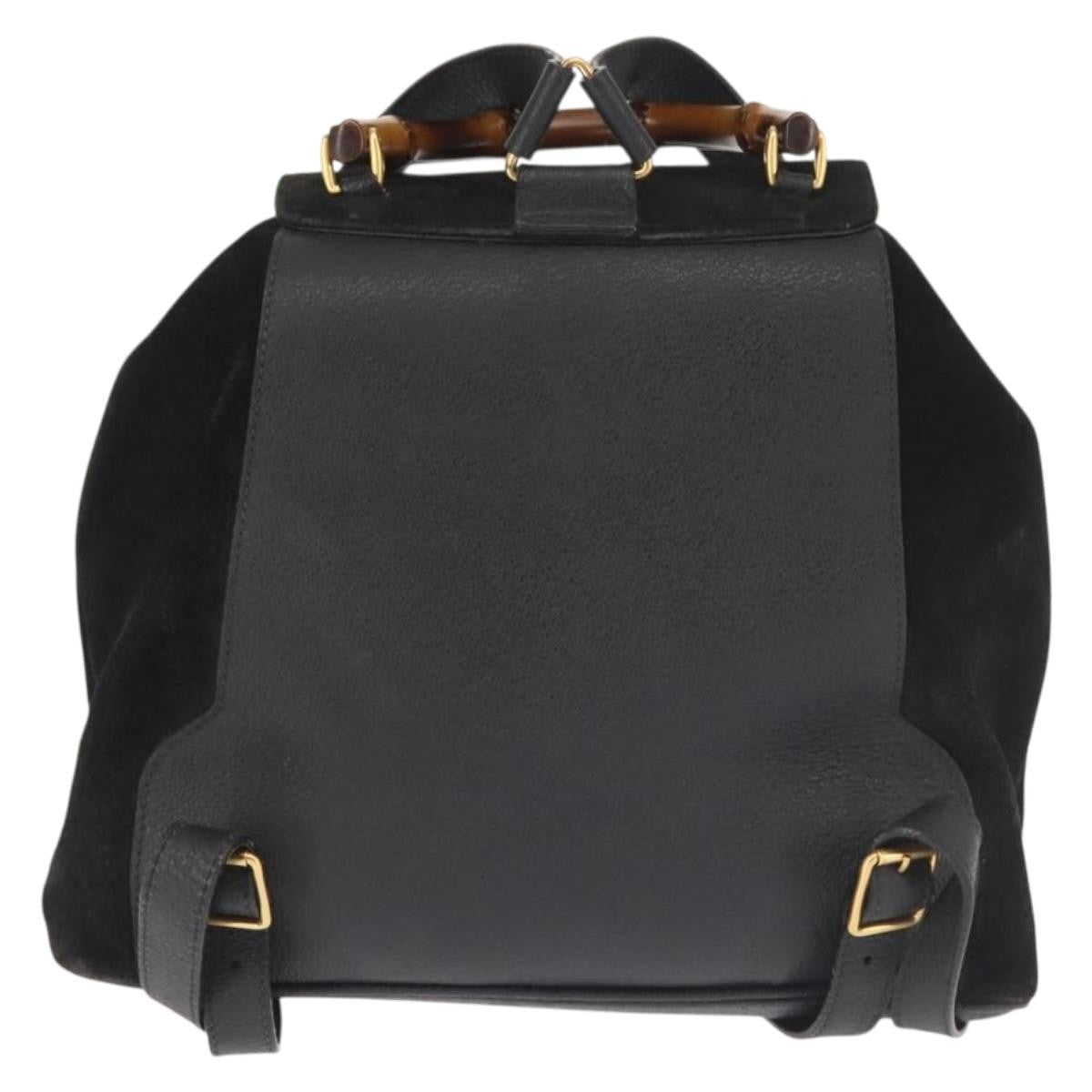 Gucci Vintage Bamboo Suede Black Suede Backpack Bag (Pre-Owned)