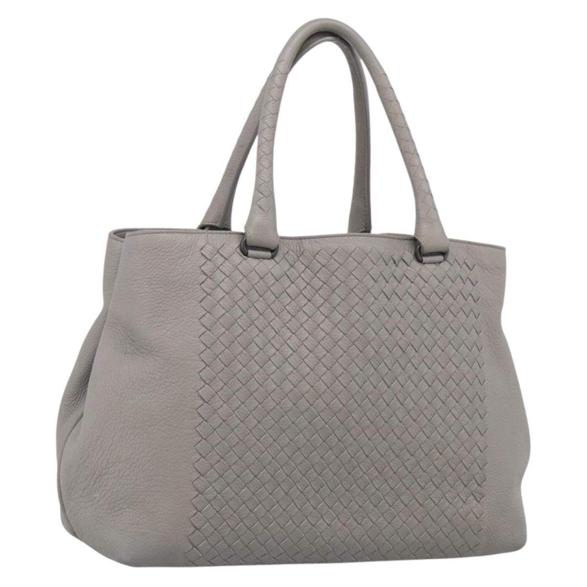 Bottega Veneta Side Snap Leather And Intrecciato Nappa Gray Leather Tote Bag Bag (Pre-Owned)