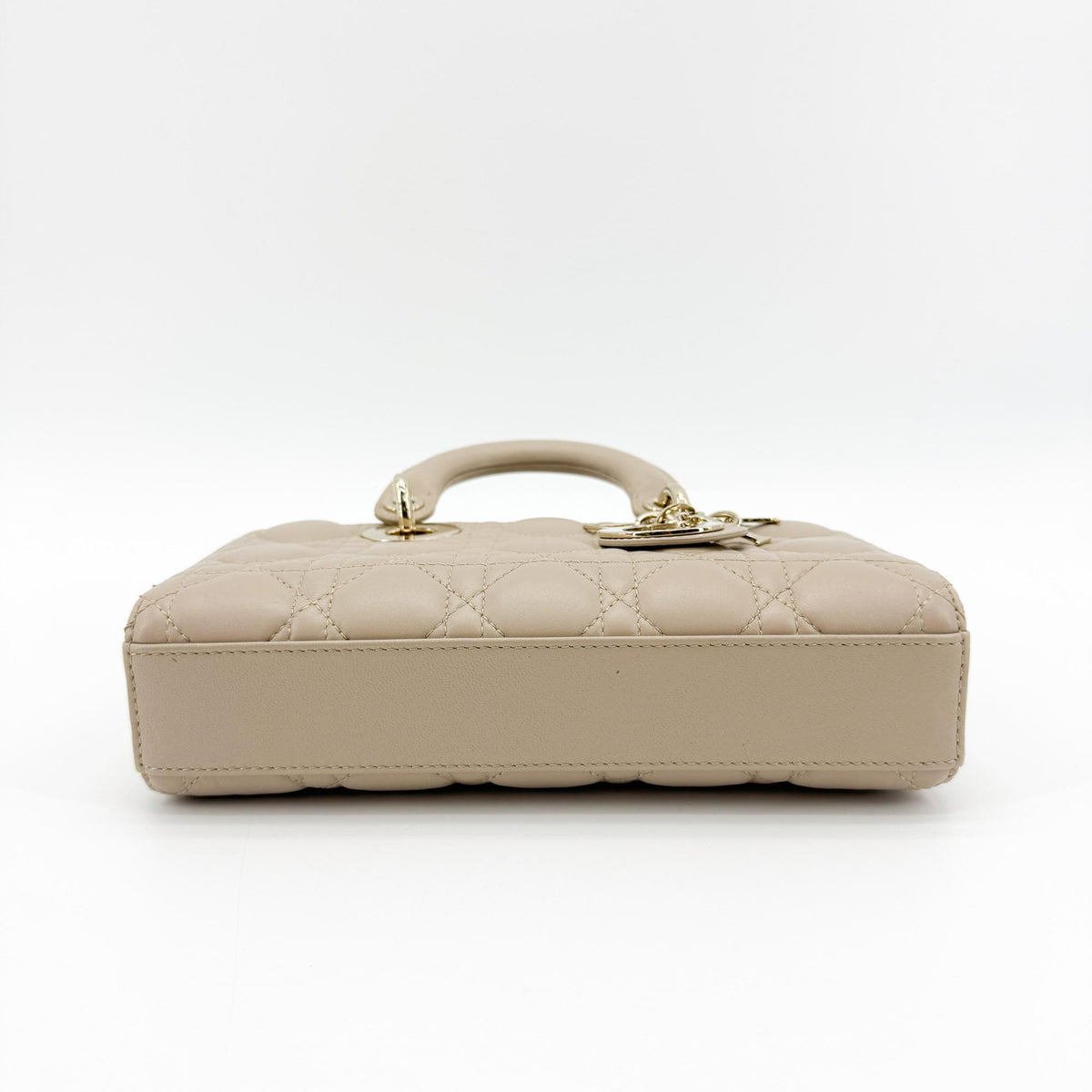Christian Dior Lady D-Joy Cannage Quilt Lambskin Beige Leather Handbag (Pre-Owned)