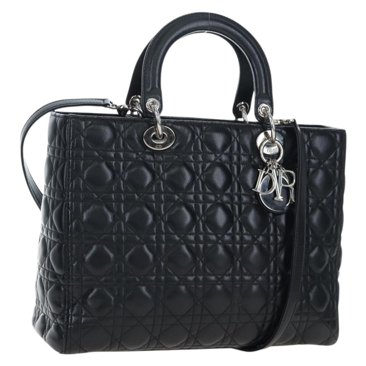 Christian Dior Lady Dior Lambskin Black Leather Handbag (Pre-Owned)