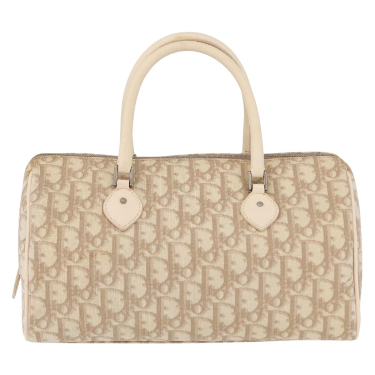 Christian Dior Vintage Boston Diorissimo Canvas Beige Canvas Handbag (Pre-Owned)