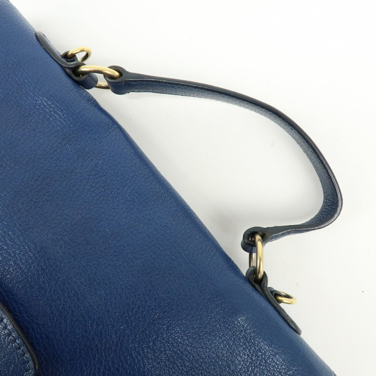 Miu Miu Madras Top Handle Leather Blue Leather Handbag (Pre-Owned)