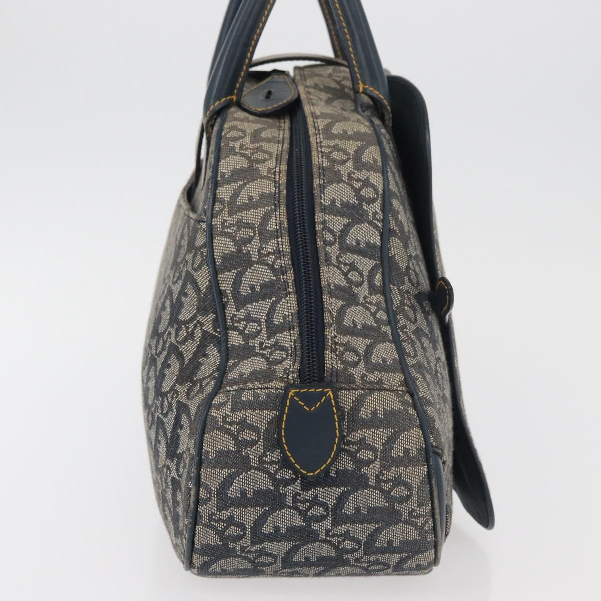 Christian Dior Vintage Saddle Bowler Diorissimo Canvas Navy Canvas Handbag (Pre-Owned)