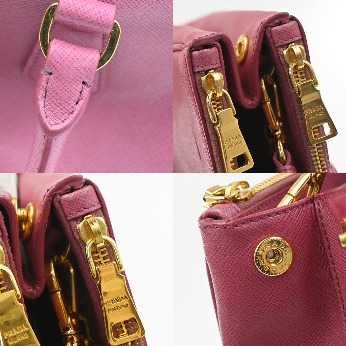 Prada Double Zip Lux Convertible Tote Saffiano Leather Pink Leather Tote Bag Bag (Pre-Owned)