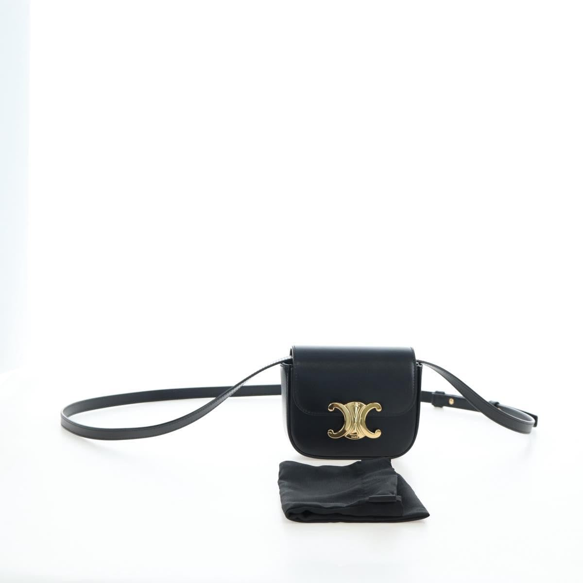 Celine Triomphe Smooth Calfskin Black Leather Shoulder Bag Bag (Pre-Owned)