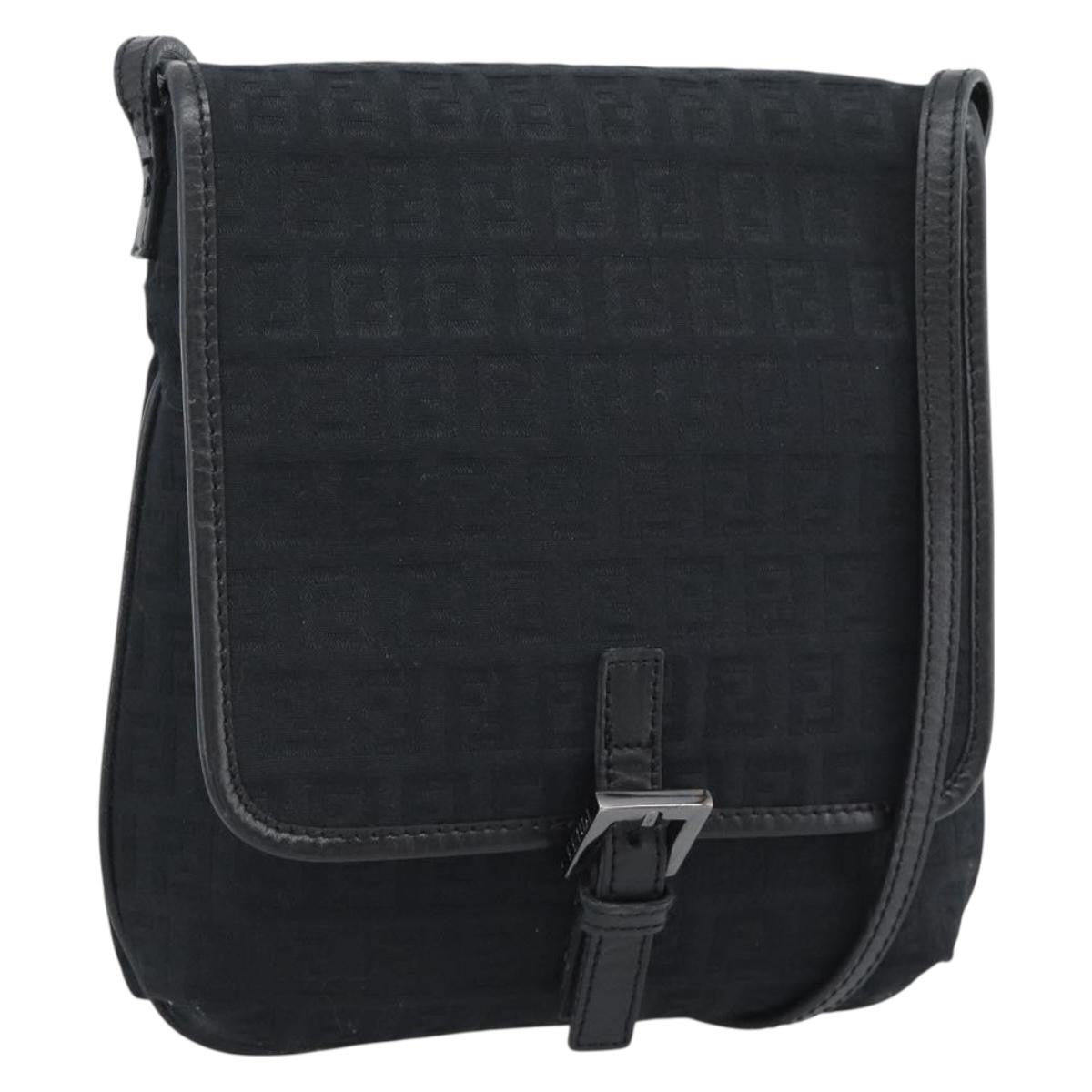Fendi Shoulder Zucchino Canvas Black Canvas Shoulder Bag Bag (Pre-Owned)