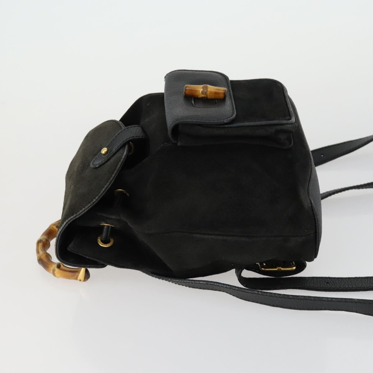 Gucci Vintage Bamboo Suede Black Leather Backpack Bag (Pre-Owned)