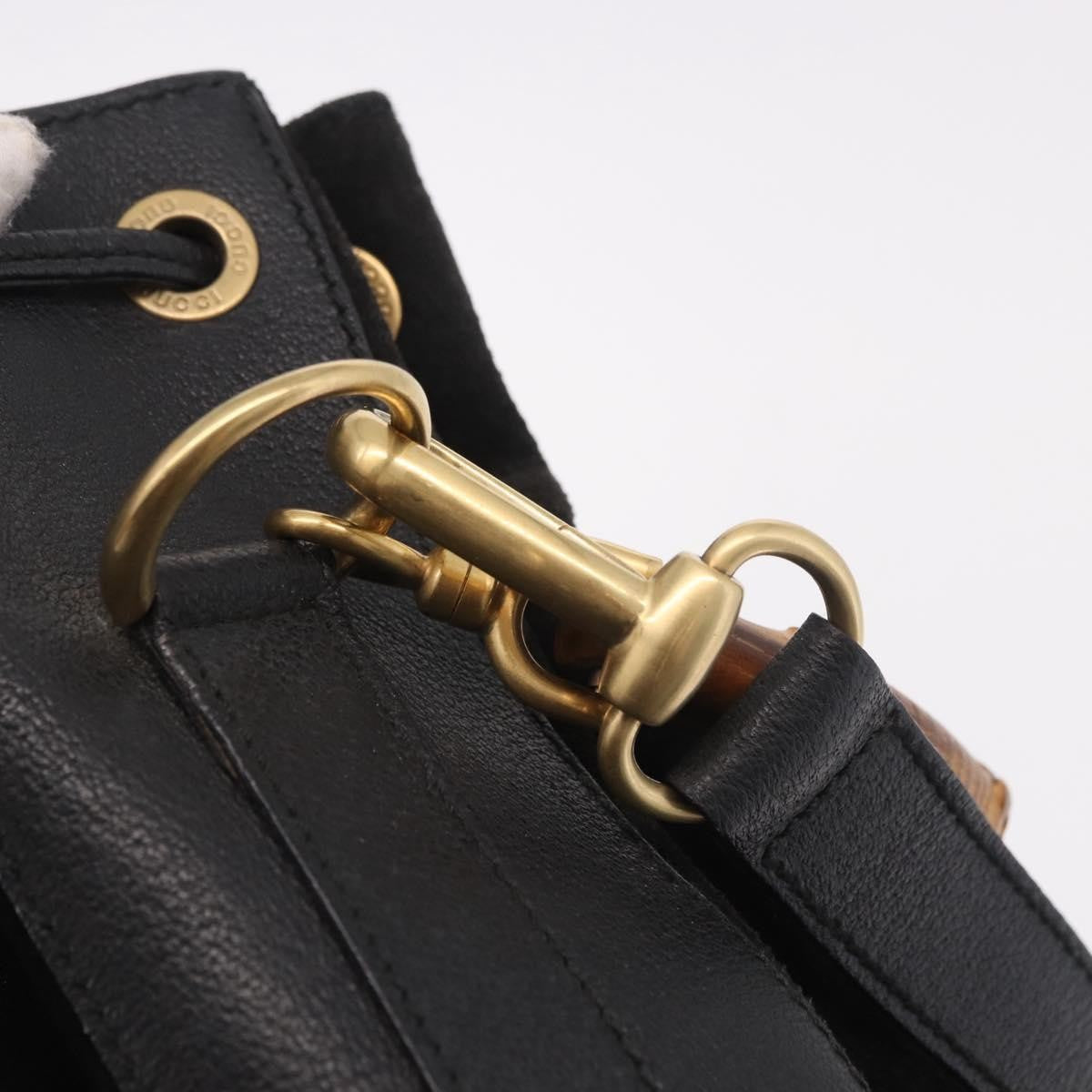 Gucci Vintage Bamboo Bucket Suede And Leather Black Suede Handbag (Pre-Owned)