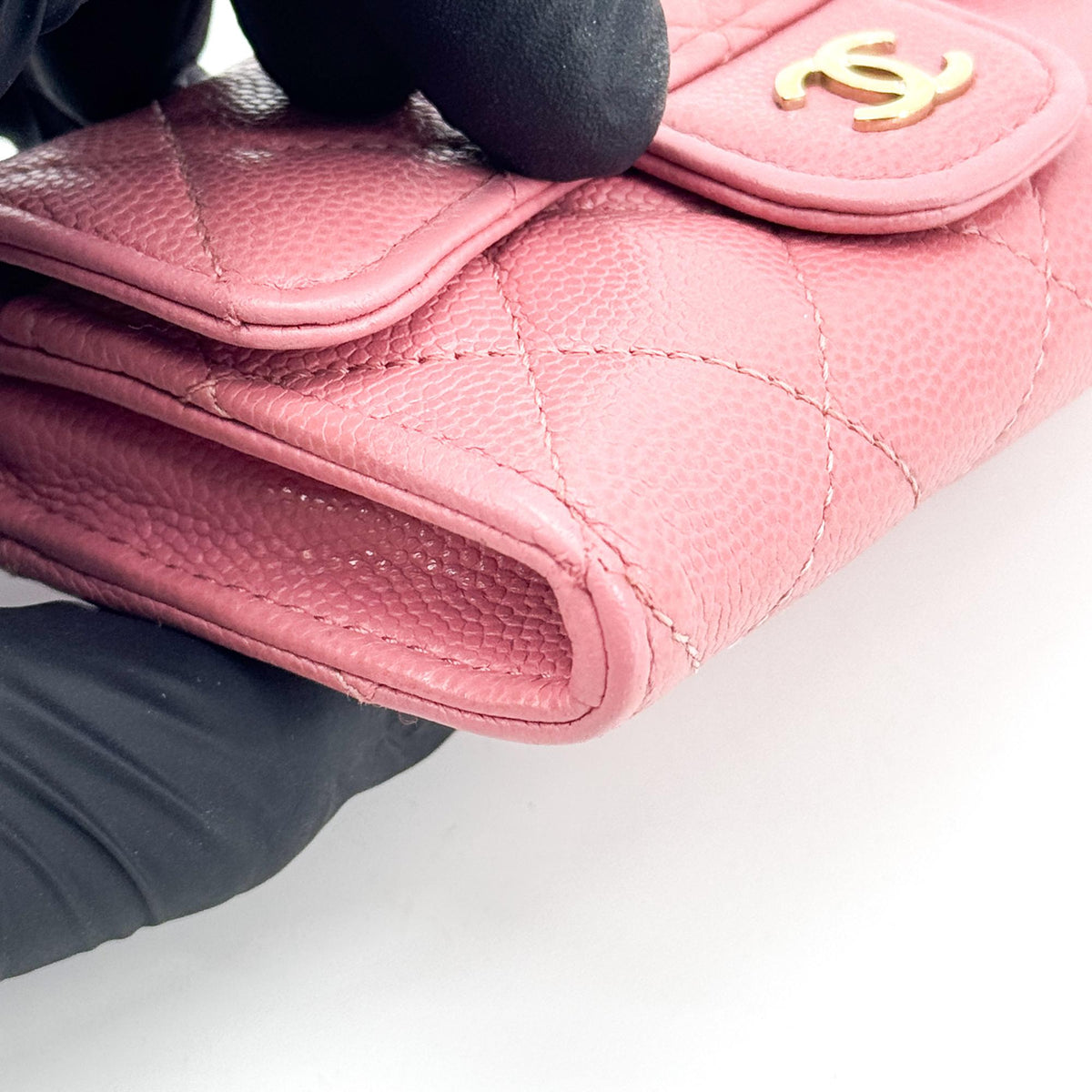Chanel Classic Flap Card Case Quilted Caviar Pink Leather Card Holders Accessory (Pre-Owned)