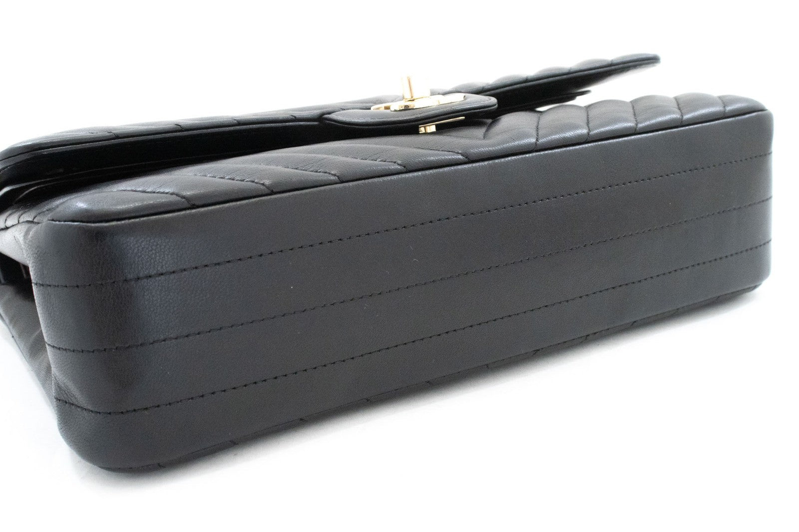 Chanel Timeless - Classic Double Flap Chevron Lambskin Black Leather Shoulder Bag Bag (Pre-Owned)