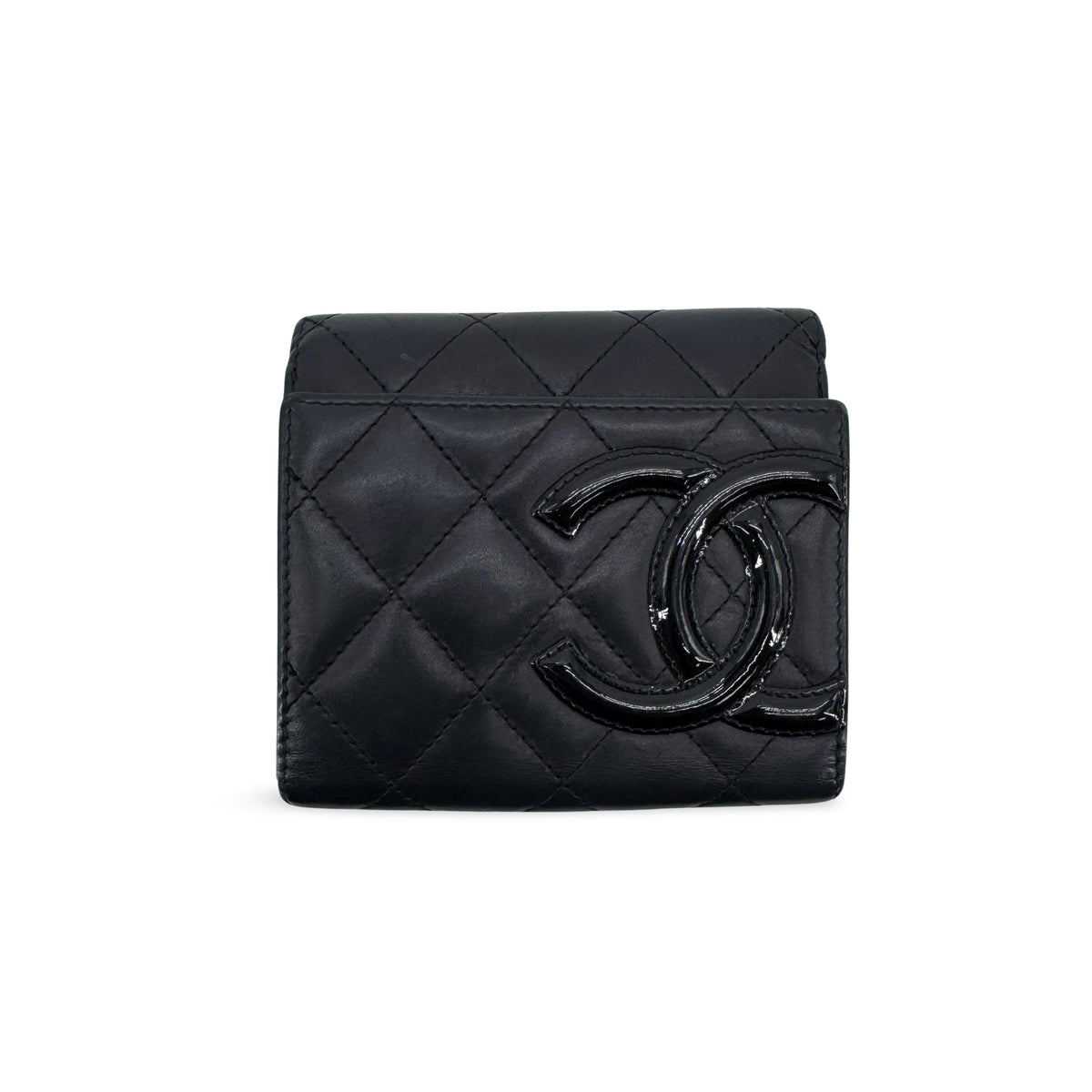 Chanel Cambon Trifold Quilted Lambskin Black Leather Wallets Accessory (Pre-Owned)
