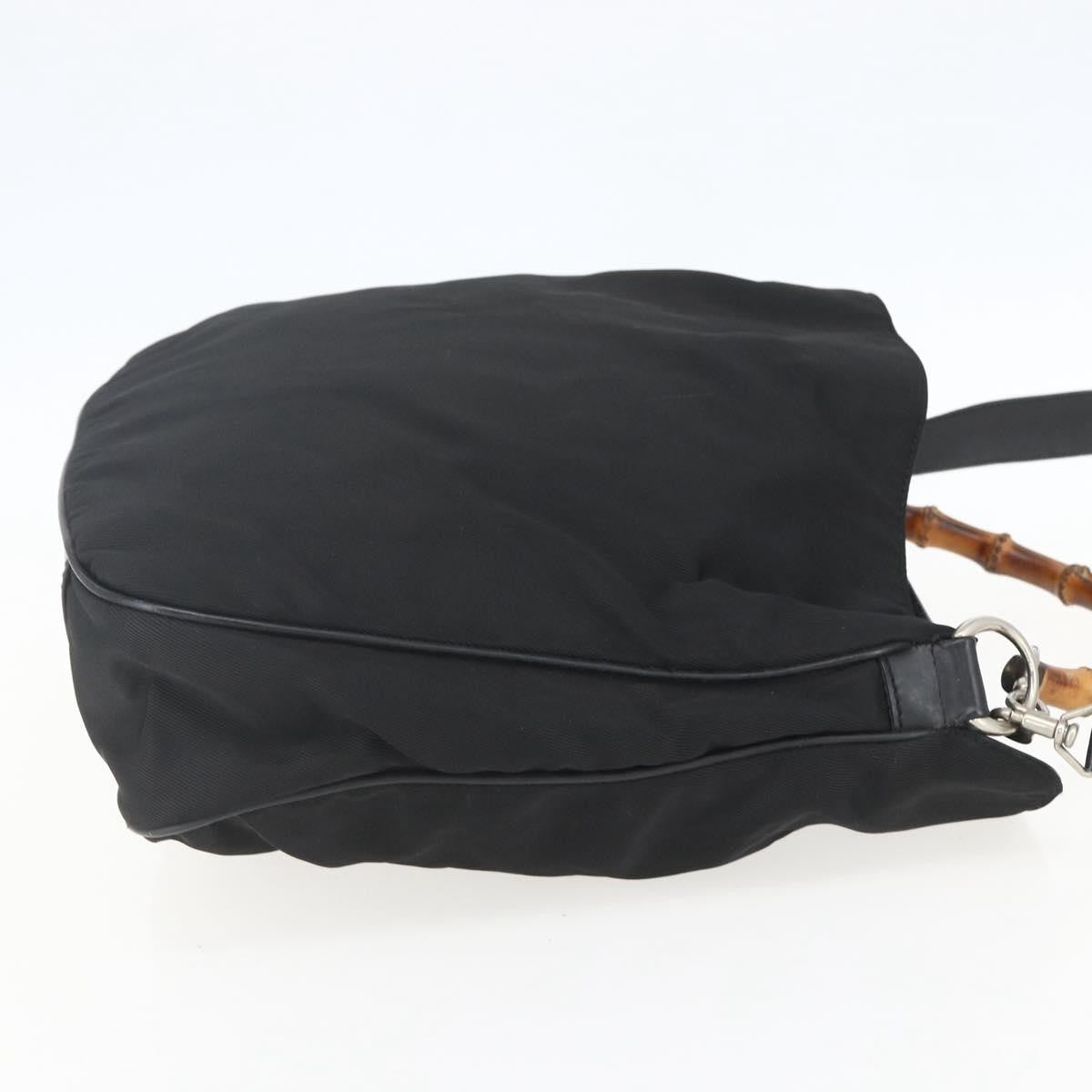 Gucci Vintage Bamboo Handle Open Hobo Nylon Black Nylon Handbag (Pre-Owned)