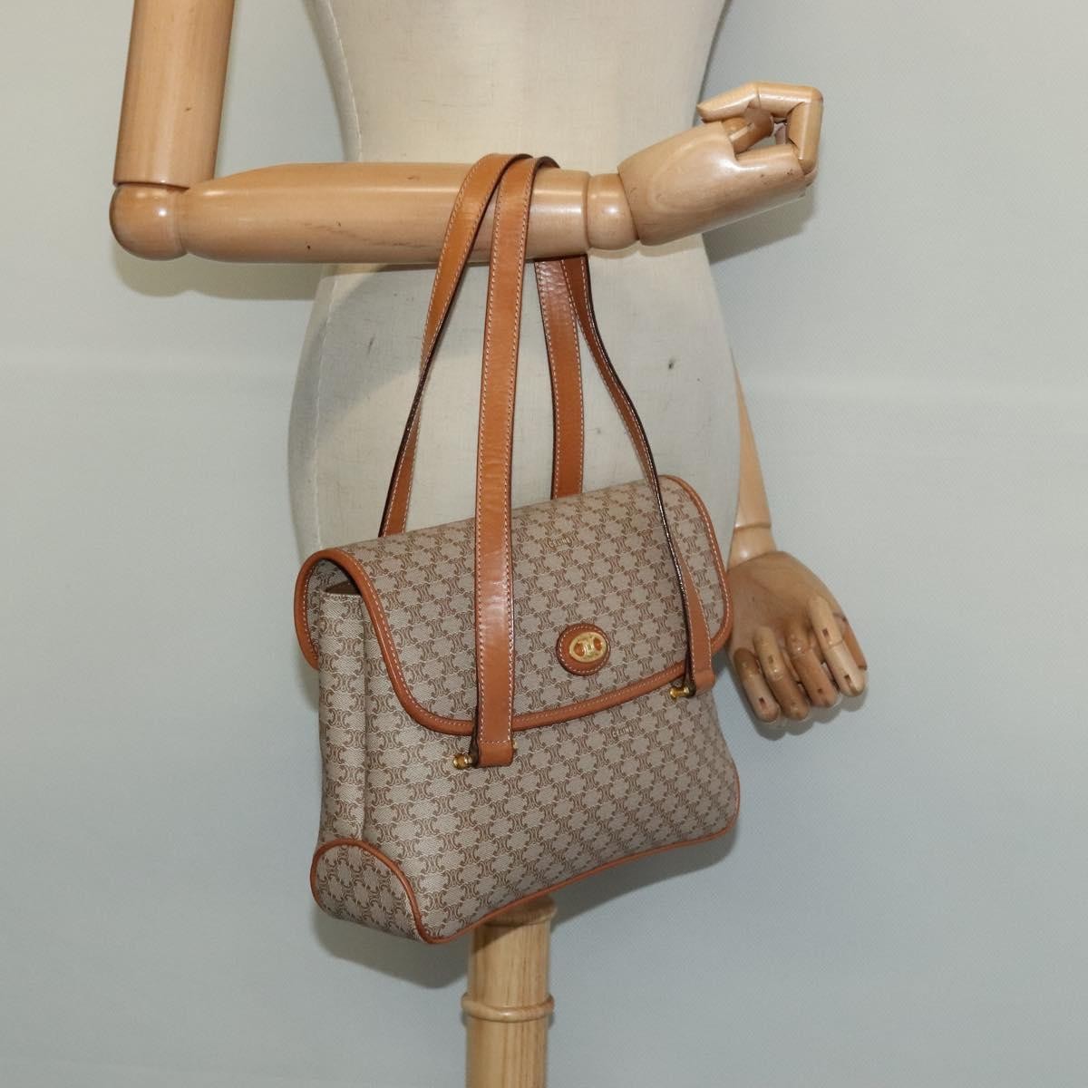Celine Vintage Macadam Canvas And Leather Beige Canvas Handbag (Pre-Owned)