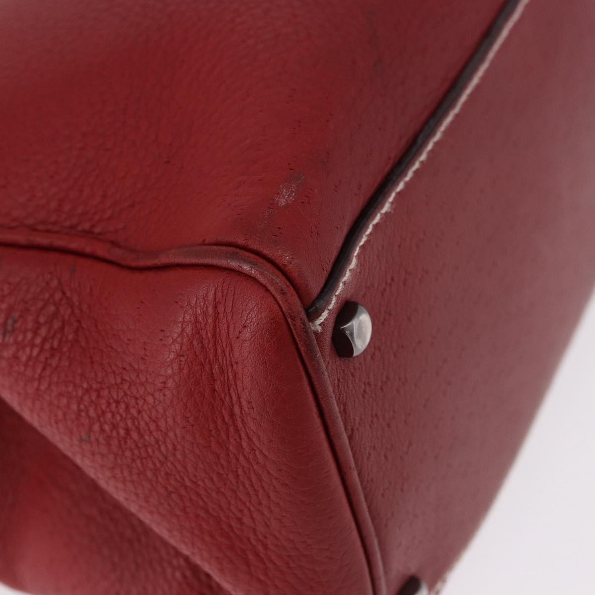 Salvatore Ferragamo Gancini Top Handle Leather Red Leather Handbag (Pre-Owned)