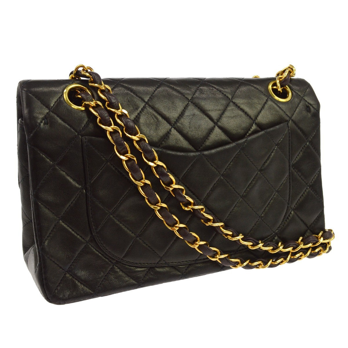 Chanel Classic Flap Quilted Lambskin Black Leather Handbag (Pre-Owned)