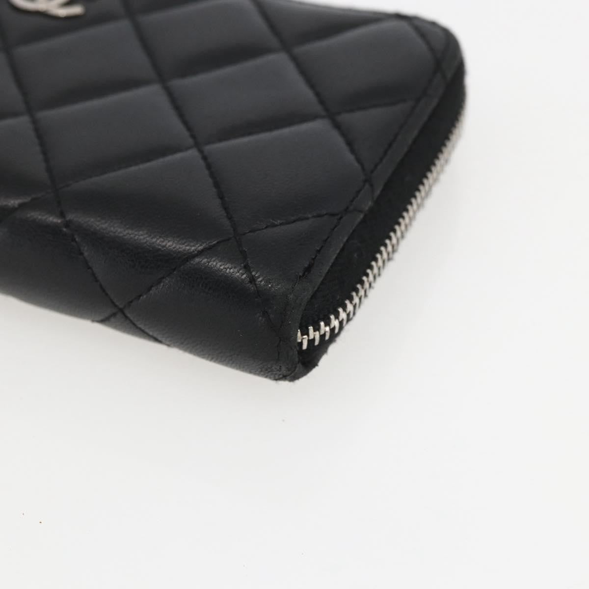 Chanel Zip Around Organizer Quilted Lambskin Black Leather Wallets Accessory (Pre-Owned)