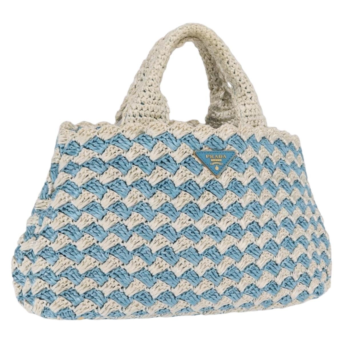 Prada Open Raffia Blue Wood Tote Bag Bag (Pre-Owned)
