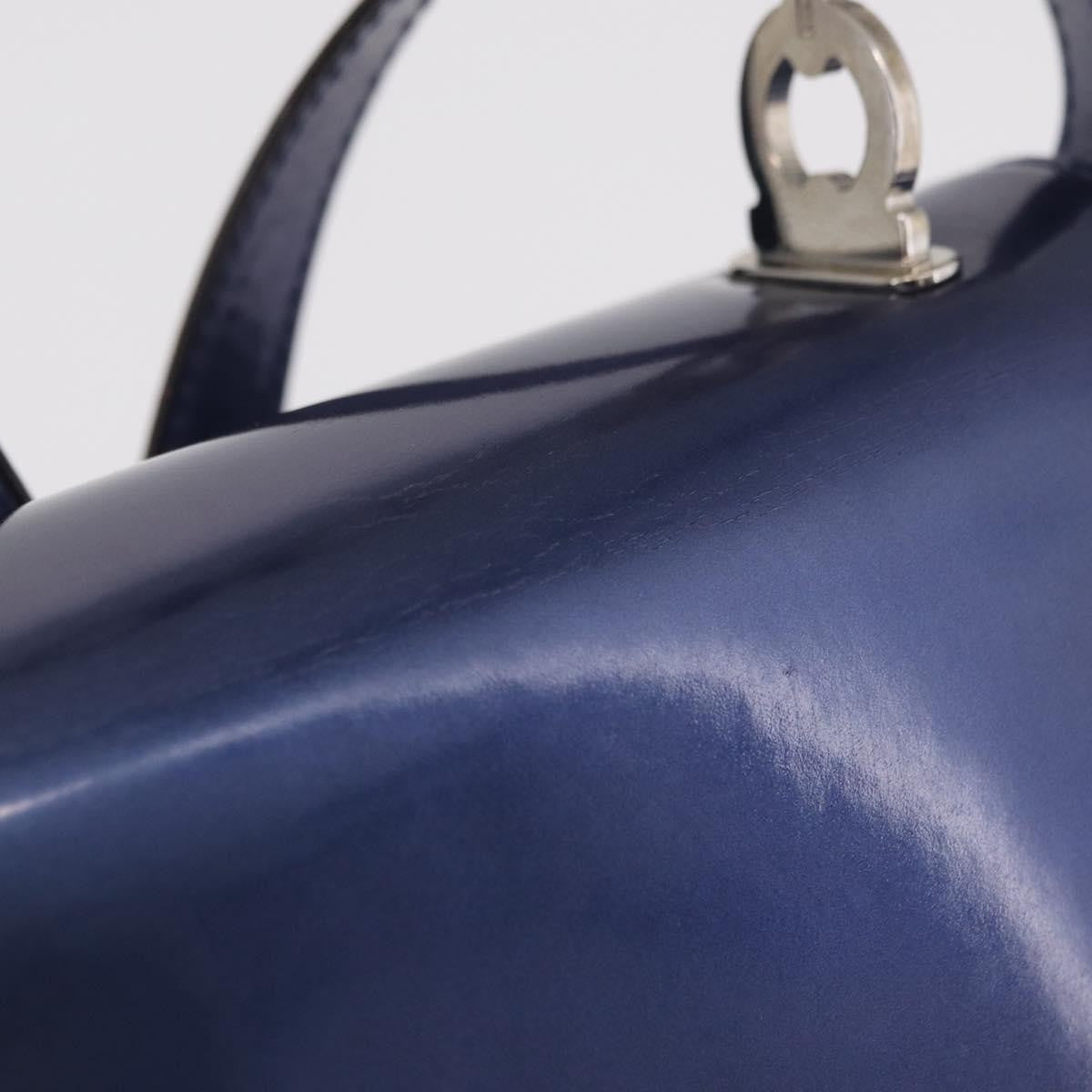 Salvatore Ferragamo Gancini Envelope Top Handle Leather Navy Patent_Leather Handbag (Pre-Owned)