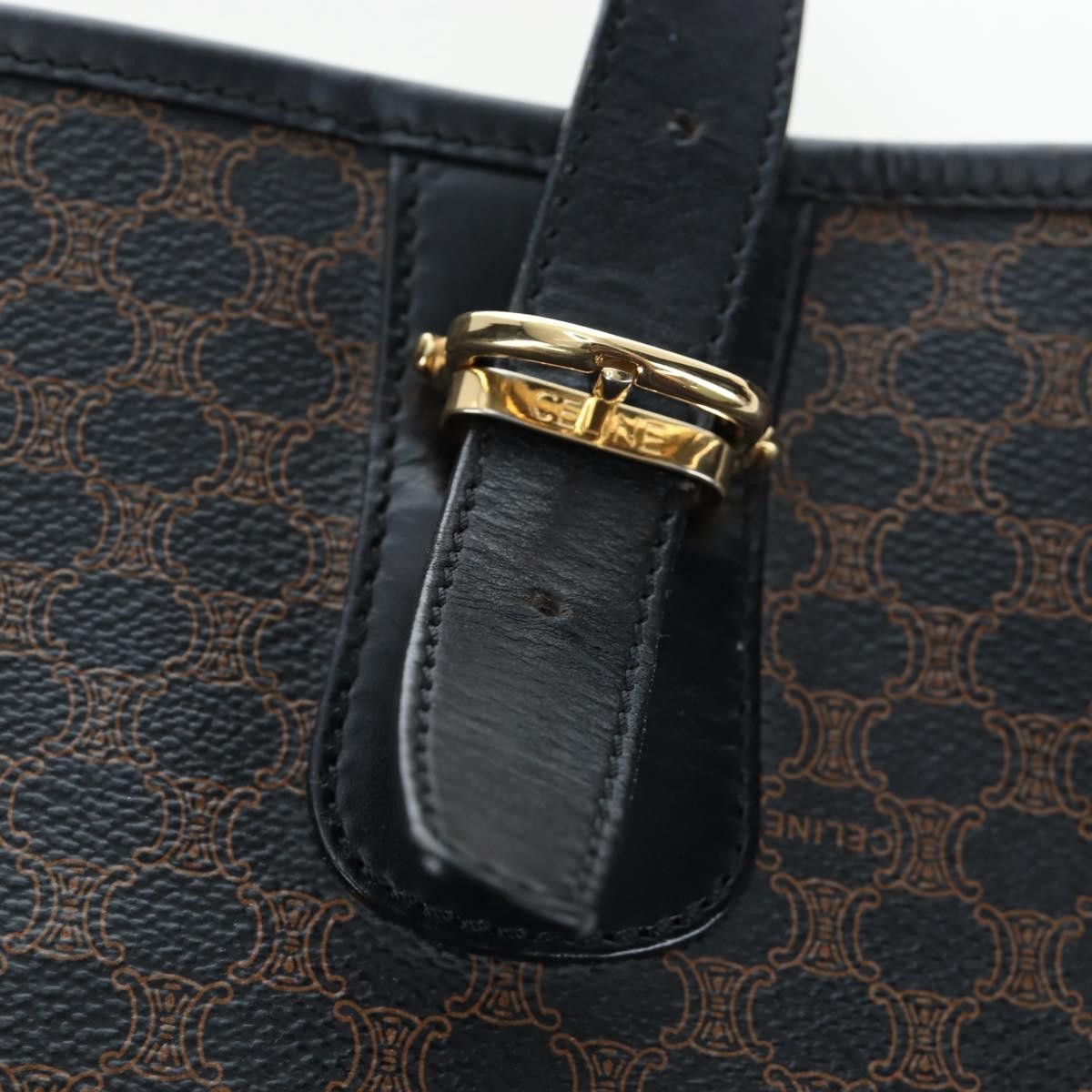 Celine C Macadam Tote Pvc Leather/ Macadam Canvas Black Pvc Shoulder Bag Bag (Pre-Owned)