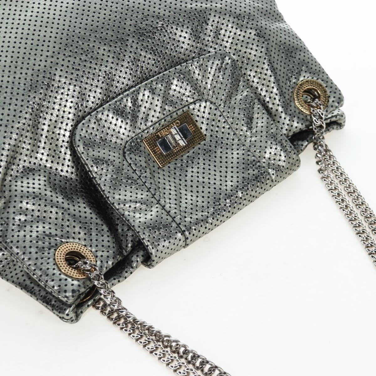 Chanel Drill Perforated Leather Silver Leather Tote Bag Bag (Pre-Owned)