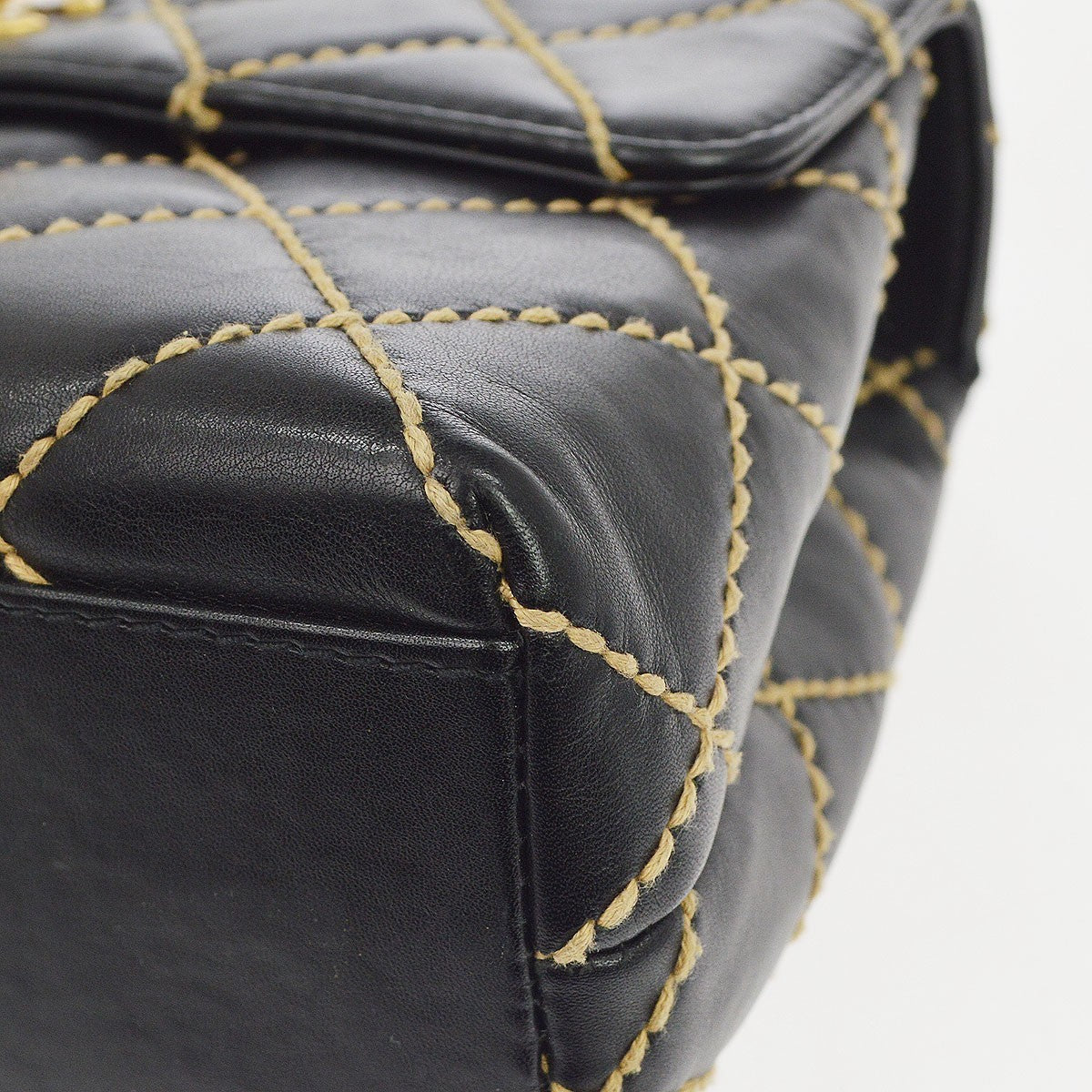 Chanel Surpique Classic Top Handle Flap Quilted Lambskin Black Leather Handbag (Pre-Owned)