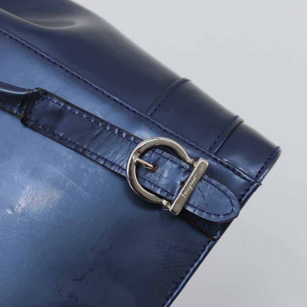 Salvatore Ferragamo Vala Patent Leather Navy Patent_Leather Backpack Bag (Pre-Owned)