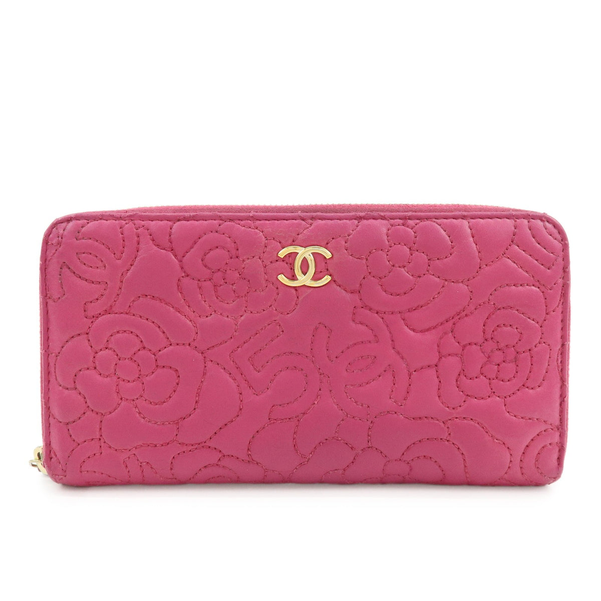 Chanel Zip Around Camellia Patent Pink Calfskin Wallets Accessory (Pre-Owned)