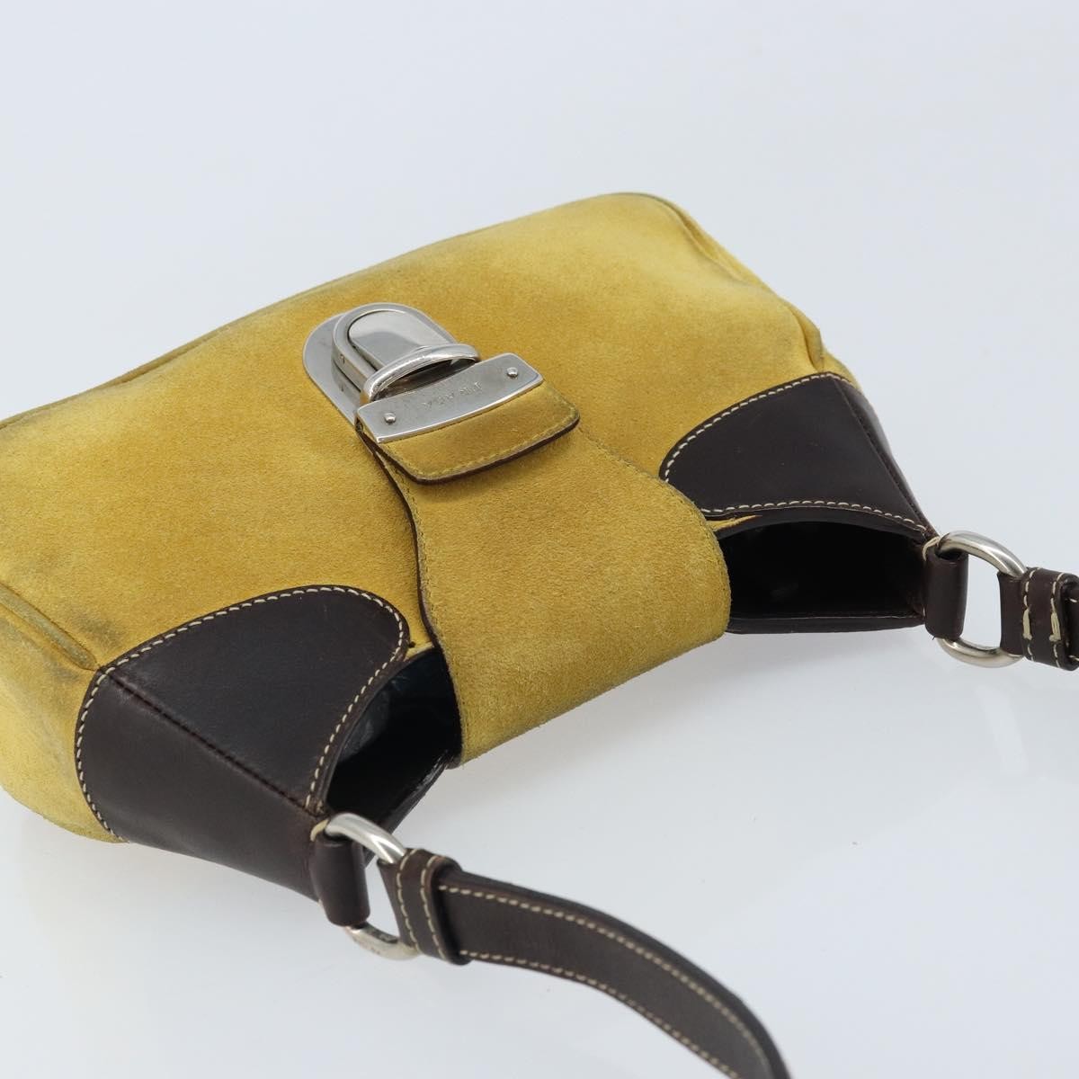 Prada Push Lock Flap Satchel Suede Yellow Suede Shoulder Bag Bag (Pre-Owned)