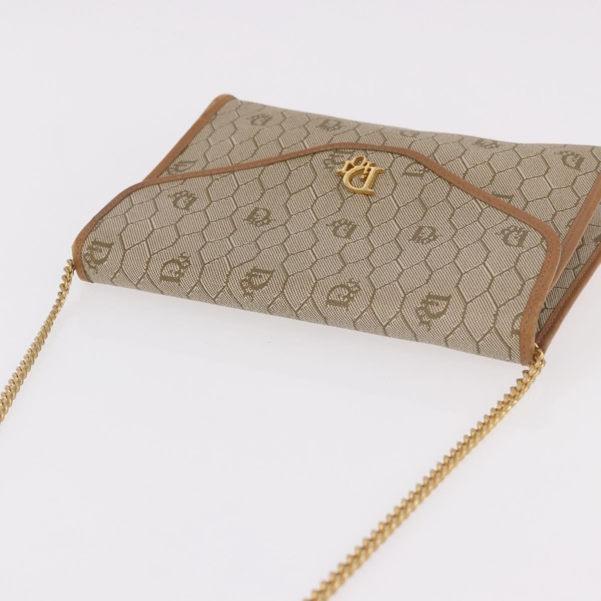 Christian Dior Vintage Honeycomb Chain Canvas Beige Canvas Shoulder Bag Bag (Pre-Owned)