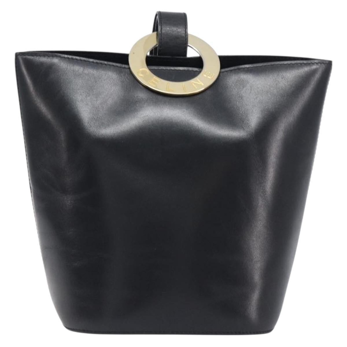 Celine Shoulder Bag Circle Logo Leather Black Leather Shoulder Bag Bag (Pre-Owned)