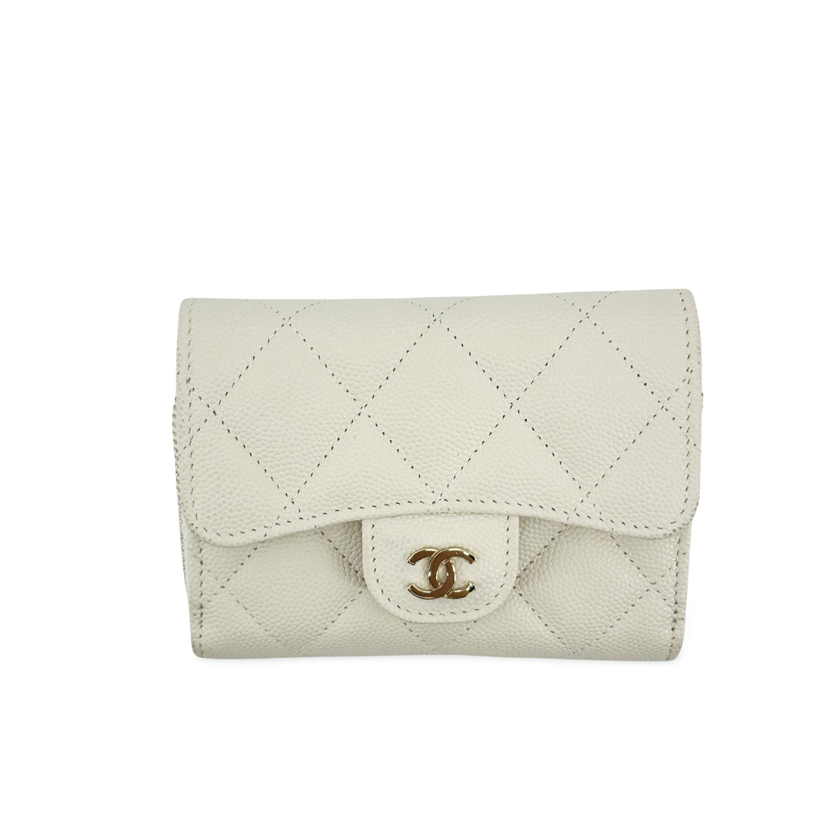 Chanel Classic Zip Around Card Holder On Chain Quilted Caviar White Leather Crossbody Bag Bag (Pre-Owned)