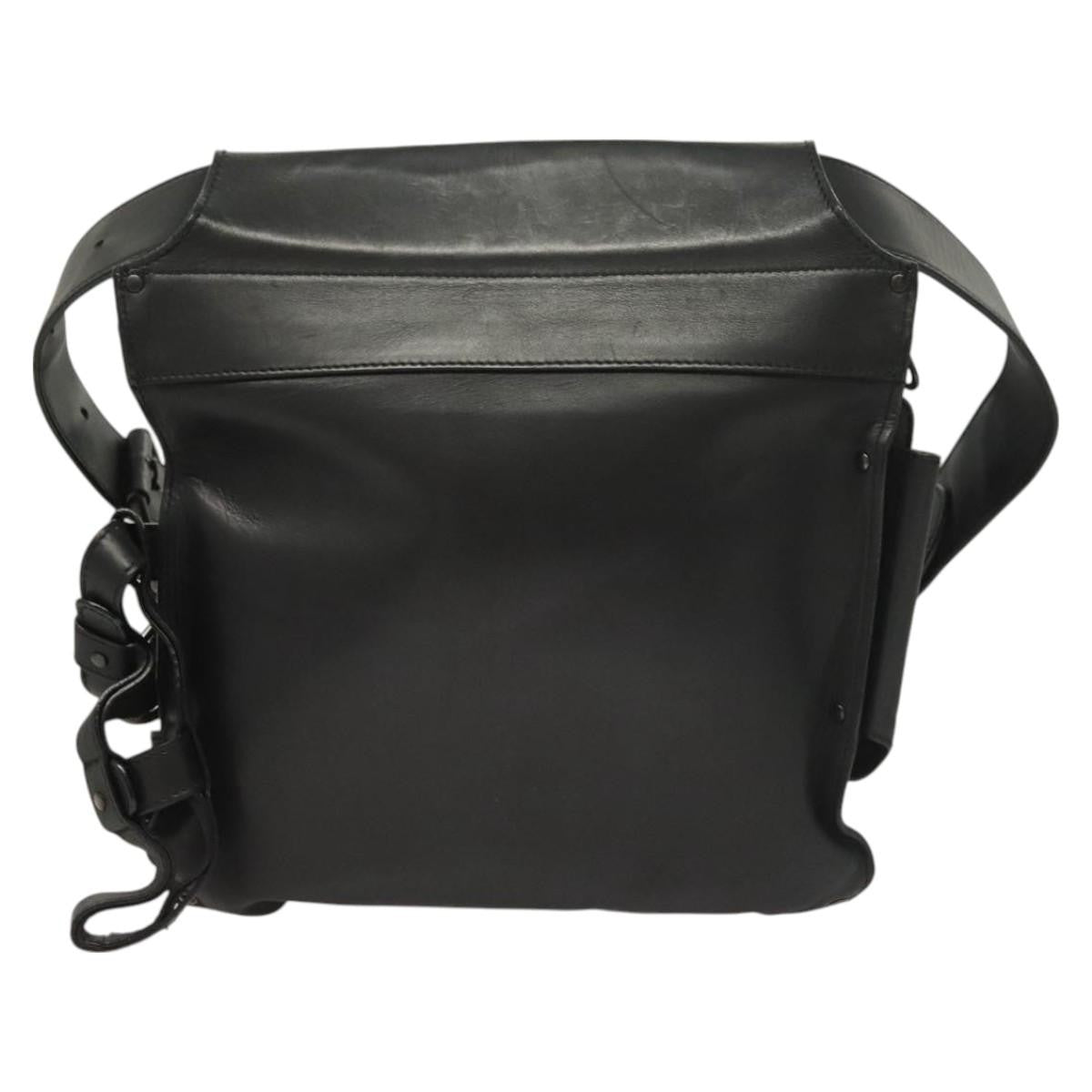 Bottega Veneta Utility Waist Leather With Intrecciato Black Leather Bag (Pre-Owned)
