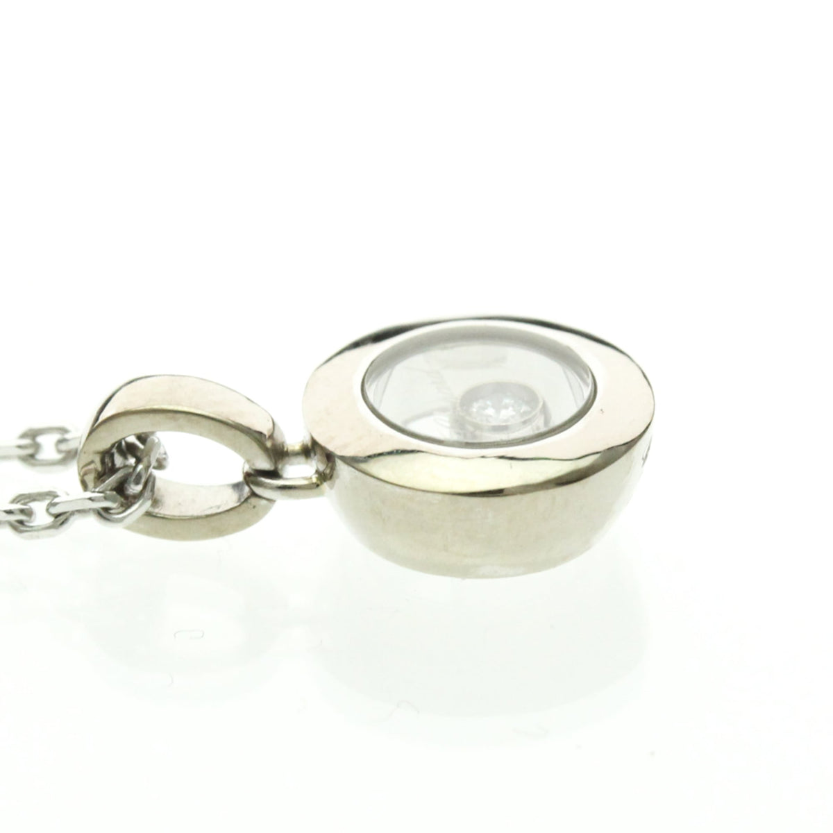Chopard Happy Diamonds Round Pendant 18K White Gold With 1 Floating Diamond Silver White_Gold Necklace Jewelry (Pre-Owned)