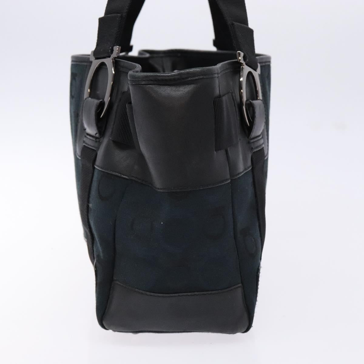 Salvatore Ferragamo Gancini Tote Canvas Black Canvas Tote Bag Bag (Pre-Owned)