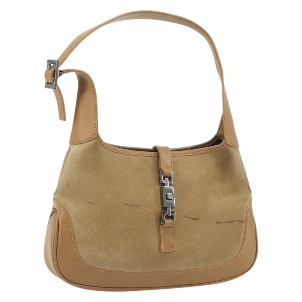 Gucci Web Jackie O Hobo Suede Beige Suede Shoulder Bag Bag (Pre-Owned)