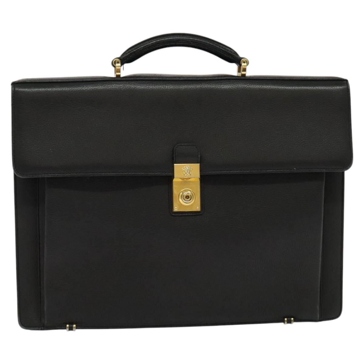 Versace Vintage Leather Black Leather Briefcase Bag (Pre-Owned)