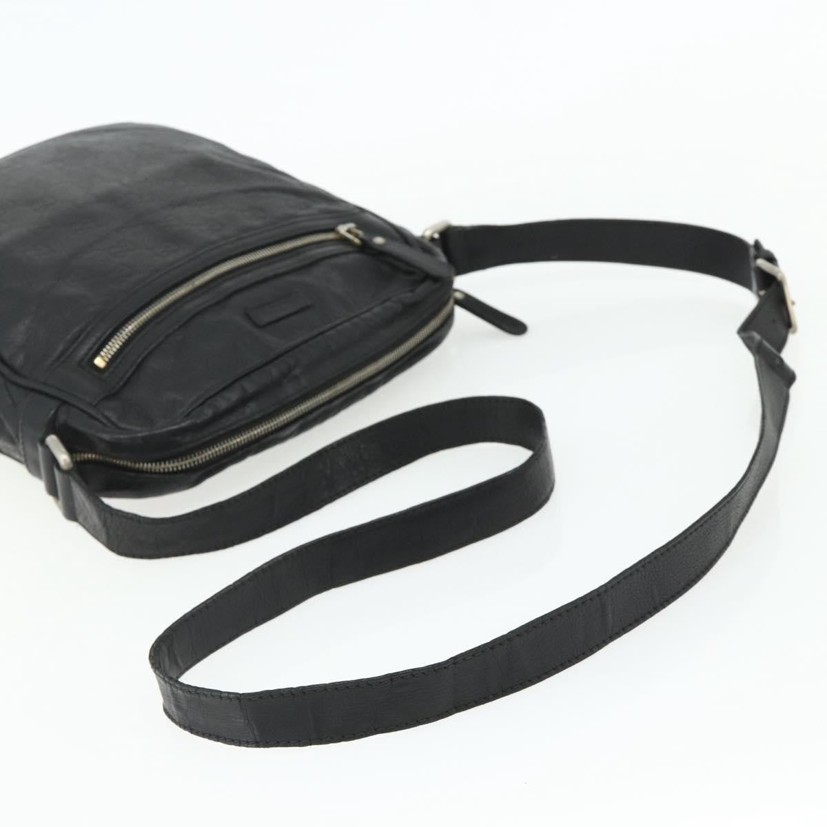 Gucci Front Zip Messenger Guccissima Leather Black Leather Shoulder Bag Bag (Pre-Owned)