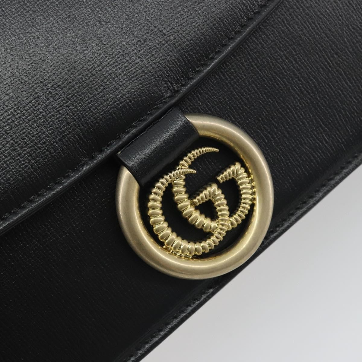 Gucci Gg Ring Leather Black Leather Shoulder Bag Bag (Pre-Owned)