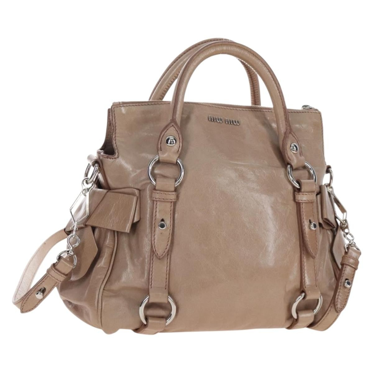 Miu Miu Bow Satchel Cervo Leather Beige Leather Handbag (Pre-Owned)