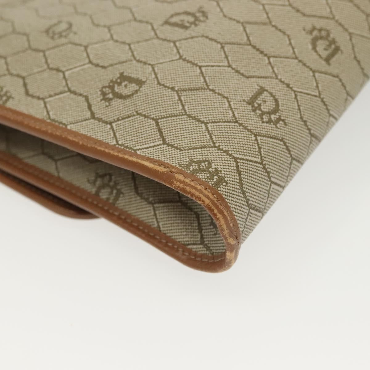Christian Dior Vintage Honeycomb Chain Canvas Beige Canvas Bag (Pre-Owned)