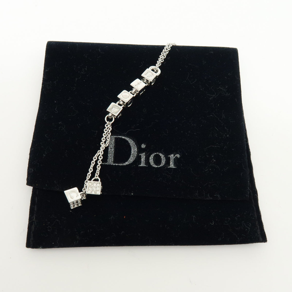 Christian Dior Logo Pendant Metal With Crystal Silver Metal Necklace Jewelry (Pre-Owned)